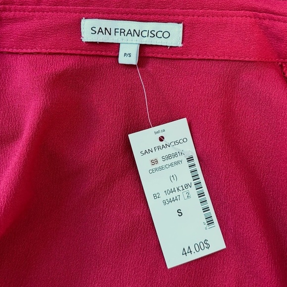 San Francisco, Chic Sleeveless Button-Down Blouse, Small, Color : Cherry - Picture 7 of 9